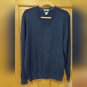 DKNY blu heather vneck ls sweater Sz XL